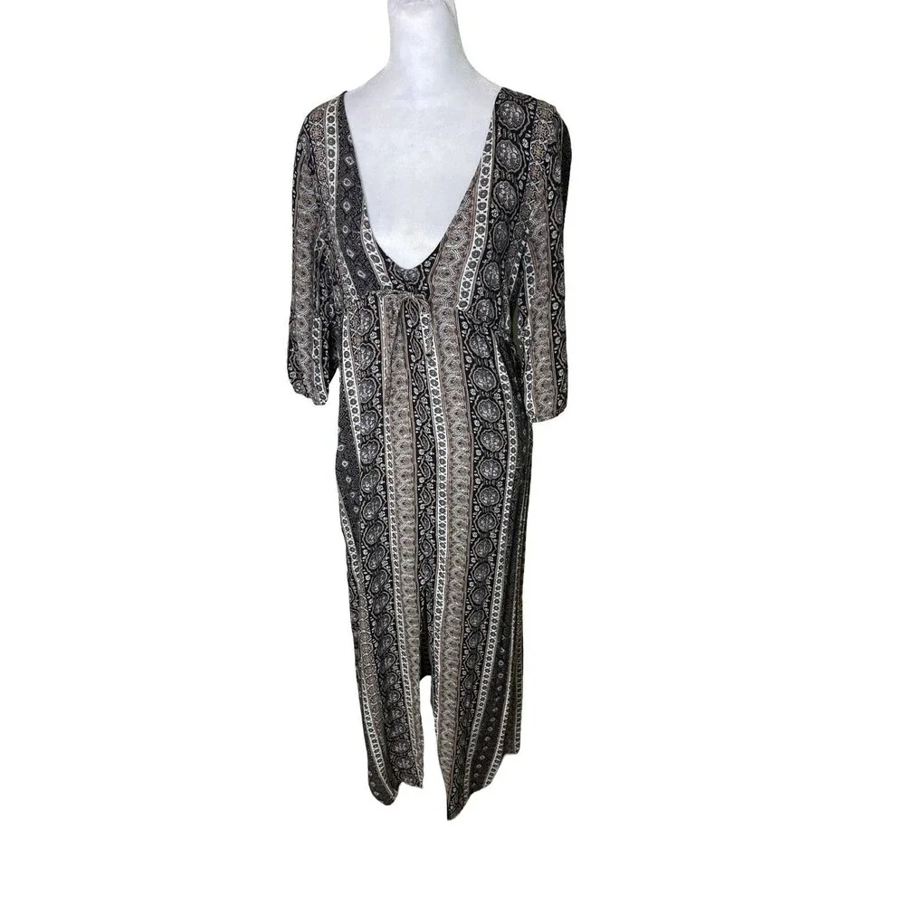 Abercrombie & Fitch Womens Dress Maxi Small Boho Black and Brown Front Slit